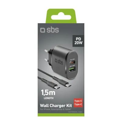 SBS - Cestovná nabíjacia sada USB-A/USB-C, PD 20 W, čierna