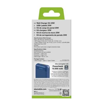 SBS - Cestovná nabíjacia sada USB-A/USB-C, PD 20 W, čierna