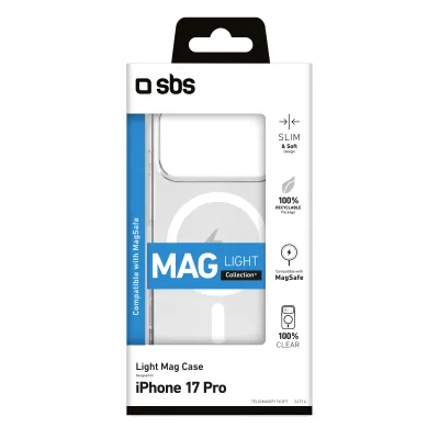 SBS - Puzdro Light Mag kompatibilné s MagSafe pre iPhone 17 Pro, transparentná