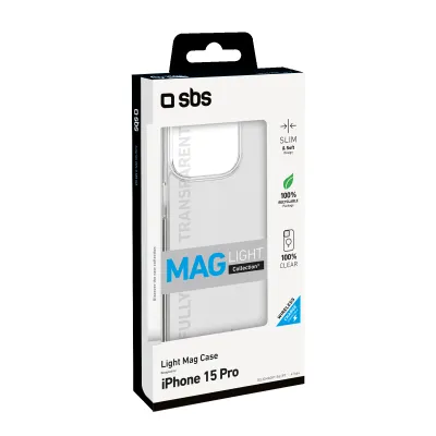 SBS - Puzdro Light Mag kompatibilné s MagSafe pre iPhone 15 Pro, transparentná