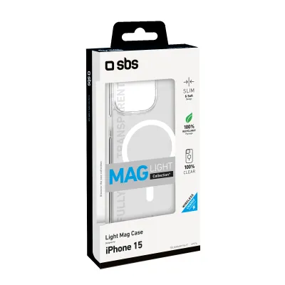 SBS - Puzdro Light Mag kompatibilné s MagSafe pre iPhone 15, transparentná