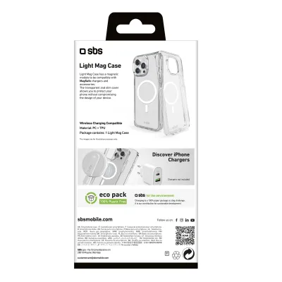 SBS - Puzdro Light Mag kompatibilné s MagSafe pre iPhone 15 Pro Max, transparentná