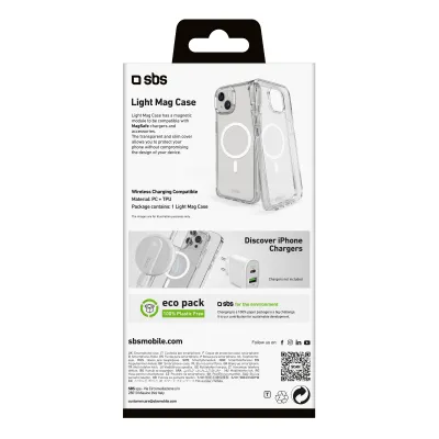 SBS - Puzdro Light Mag kompatibilné s MagSafe pre iPhone 15 Plus/14 Plus, transparentná
