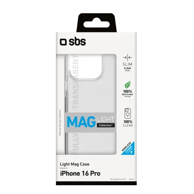 SBS - Puzdro Light Mag kompatibilné s MagSafe pre iPhone 16 Pro, transparentná