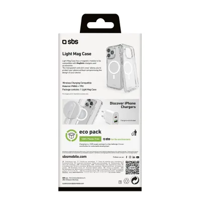 SBS - Puzdro Light Mag kompatibilné s MagSafe pre iPhone 16 Pro, transparentná