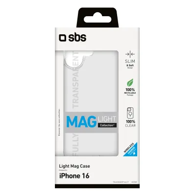 SBS - Puzdro Light Mag kompatibilné s MagSafe pre iPhone 16, transparentná