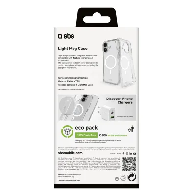 SBS - Puzdro Light Mag kompatibilné s MagSafe pre iPhone 16, transparentná