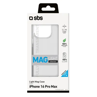 SBS - Puzdro Light Mag kompatibilné s MagSafe pre iPhone 16 Pro Max, transparentná