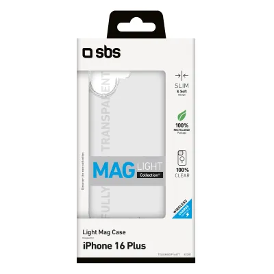 SBS - Puzdro Light Mag kompatibilné s MagSafe pre iPhone 16 Plus, transparentná