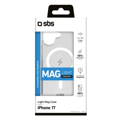 SBS - Puzdro Light Mag kompatibilné s MagSafe pre iPhone 17, transparentná