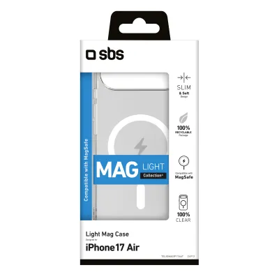 SBS - Puzdro Light Mag kompatibilné s MagSafe pre iPhone 17 Air, transparentná