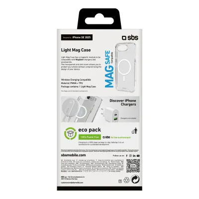 SBS - Puzdro Light Mag kompatibilné s MagSafe pre iPhone 17e/16e, transparentná