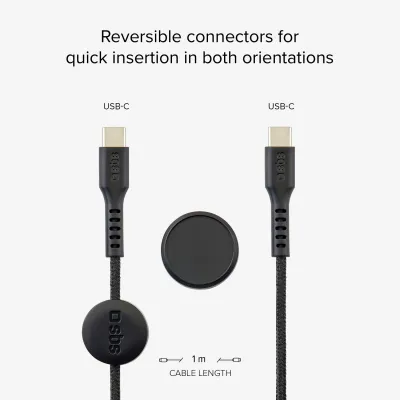 SBS - Kábel USB-C/USB-C 60 W, s magnetickým držiakom, 2 m, čierna