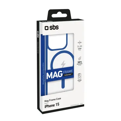 SBS - Puzdro Mag Frame kompatibilné s MagSafe pre iPhone 15, modrá