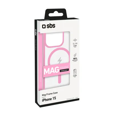 SBS - Puzdro Mag Frame kompatibilné s MagSafe pre iPhone 15, ružová