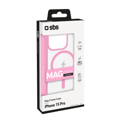 SBS - Puzdro Mag Frame kompatibilné s MagSafe pre iPhone 15 Pro, ružová