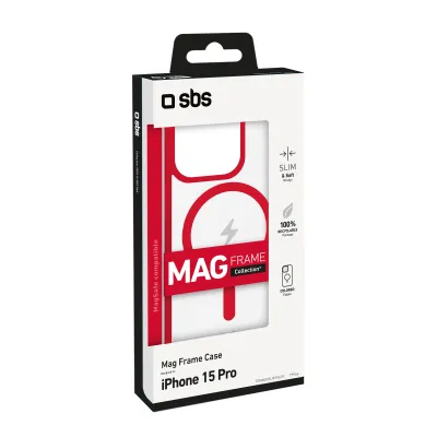 SBS - Puzdro Mag Frame kompatibilné s MagSafe pre iPhone 15 Pro, červená