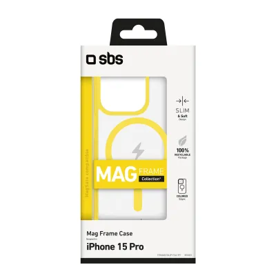 SBS - Puzdro Mag Frame kompatibilné s MagSafe pre iPhone 15 Pro, žltá