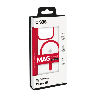 SBS - Puzdro Mag Frame kompatibilné s MagSafe pre iPhone 15, červená