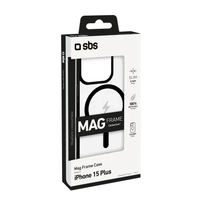 SBS - Puzdro Mag Frame kompatibilné s MagSafe pre iPhone 15 Plus, čierna