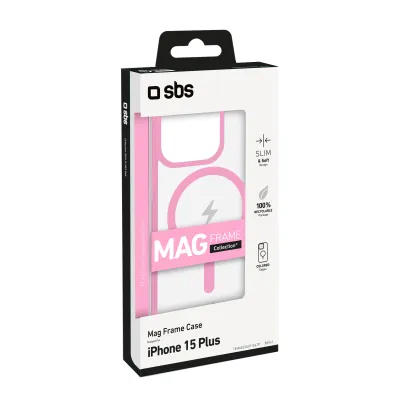 SBS - Puzdro Mag Frame kompatibilné s MagSafe pre iPhone 15 Pro Max, ružová