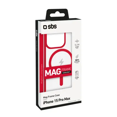 SBS - Puzdro Mag Frame kompatibilné s MagSafe pre iPhone 15 Pro Max, červená