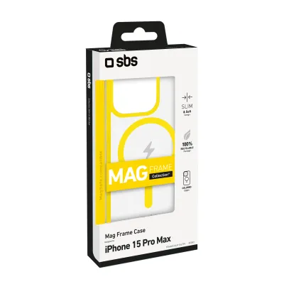 SBS - Puzdro Mag Frame kompatibilné s MagSafe pre iPhone 15 Pro Max, žltá