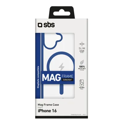 SBS - Puzdro Mag Frame kompatibilné s MagSafe pre iPhone 16, modrá