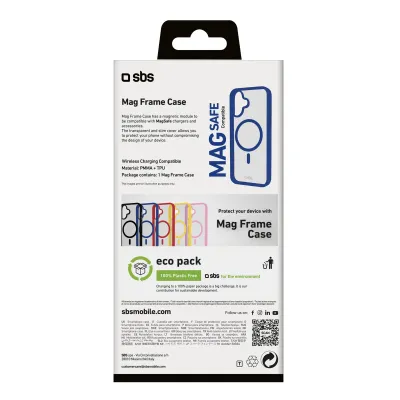 SBS - Puzdro Mag Frame kompatibilné s MagSafe pre iPhone 16, modrá