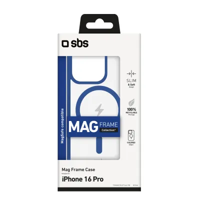SBS - Puzdro Mag Frame kompatibilné s MagSafe pre iPhone 16 Pro, modrá