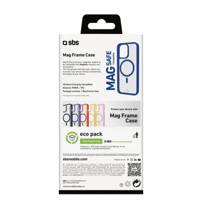SBS - Puzdro Mag Frame kompatibilné s MagSafe pre iPhone 16 Pro, modrá