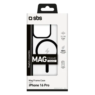 SBS - Puzdro Mag Frame kompatibilné s MagSafe pre iPhone 16 Pro, čierna