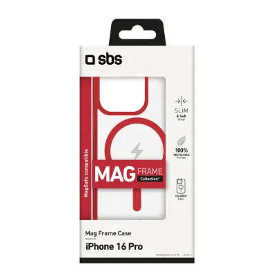 SBS - Puzdro Mag Frame kompatibilné s MagSafe pre iPhone 16 Pro, červená