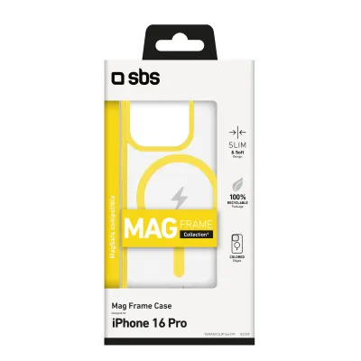 SBS - Puzdro Mag Frame kompatibilné s MagSafe pre iPhone 16 Pro, žltá
