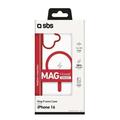 SBS - Puzdro Mag Frame kompatibilné s MagSafe pre iPhone 16, červená