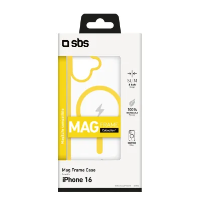 SBS - Puzdro Mag Frame kompatibilné s MagSafe pre iPhone 16, žltá
