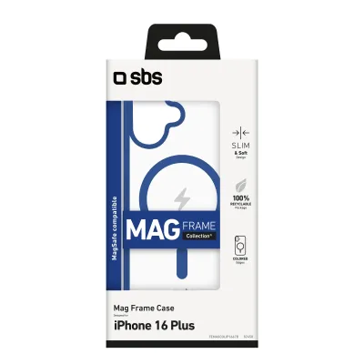 SBS - Puzdro Mag Frame kompatibilné s MagSafe pre iPhone 16 Plus, modrá