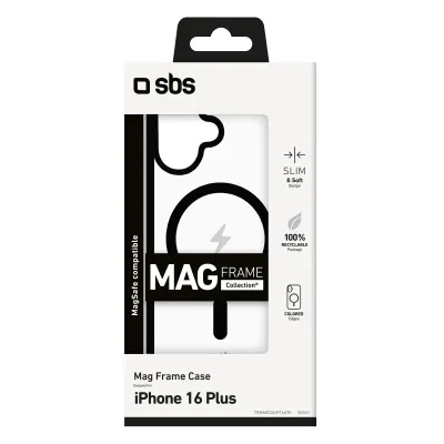 SBS - Puzdro Mag Frame kompatibilné s MagSafe pre iPhone 16 Plus, čierna