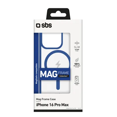 SBS - Puzdro Mag Frame kompatibilné s MagSafe pre iPhone 16 Pro Max, modrá