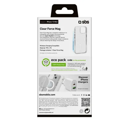 SBS - Puzdro Force Mag kompatibilné s MagSafe pre iPhone 13 mini, transparentná