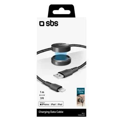 SBS - Kábel USB-A/MFI Lightning, 10 W, s magnetickým držiakom, 2 m, čierna