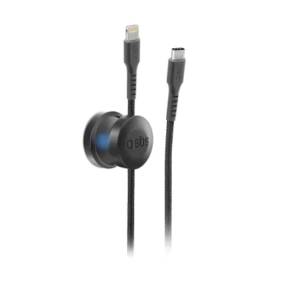 SBS - Kábel USB-C/MFI Lightning 18 W, s magnetickým držiakom, 2 m, čierna