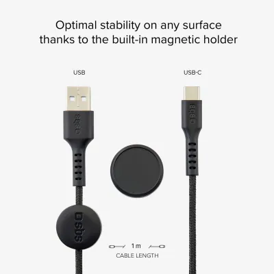 SBS - Kábel USB-C/USB-A 18 W, s magnetickým držiakom, 2 m, čierna