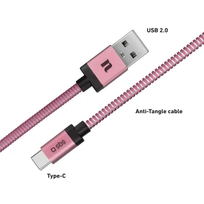 SBS - Kábel USB-C/USB-A 10 W, Ischia, 1,5 m, ružová