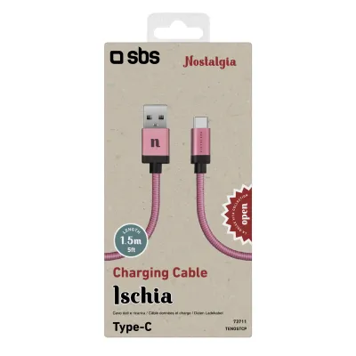 SBS - Kábel USB-C/USB-A 10 W, Ischia, 1,5 m, ružová