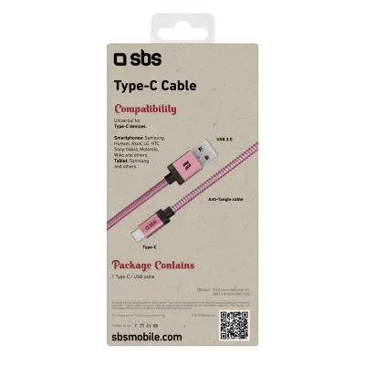 SBS - Kábel USB-C/USB-A 10 W, Ischia, 1,5 m, ružová