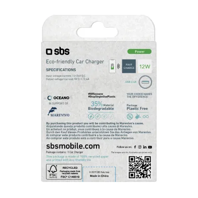 SBS - Autoadaptér Oceano USB-A 2,4 A, 12 W, svetlá modrá