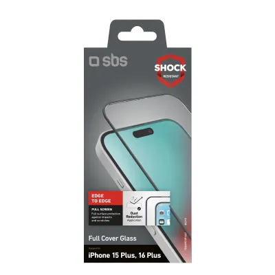 SBS - Tvrdené sklo Full Cover pre iPhone 16 Plus/15 Plus, čierna