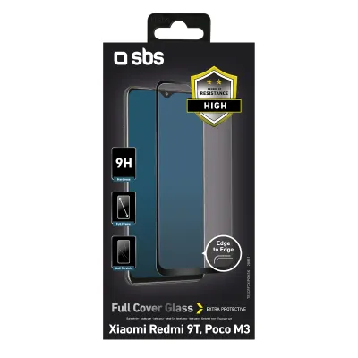 SBS - Tvrdené sklo Full Cover pre Xiaomi Redmi 9T/Poco M3, čierna