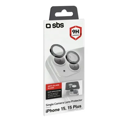 SBS - Ochranný kryt objektívu Single s aplikátorom pre iPhone 15/15 Plus, čierna